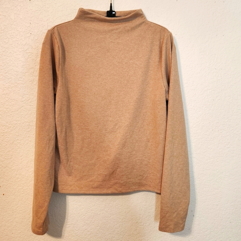 NWT Express‎ Body Contour Mock Neck Long Sleeve Women's Tan Tee, Size L